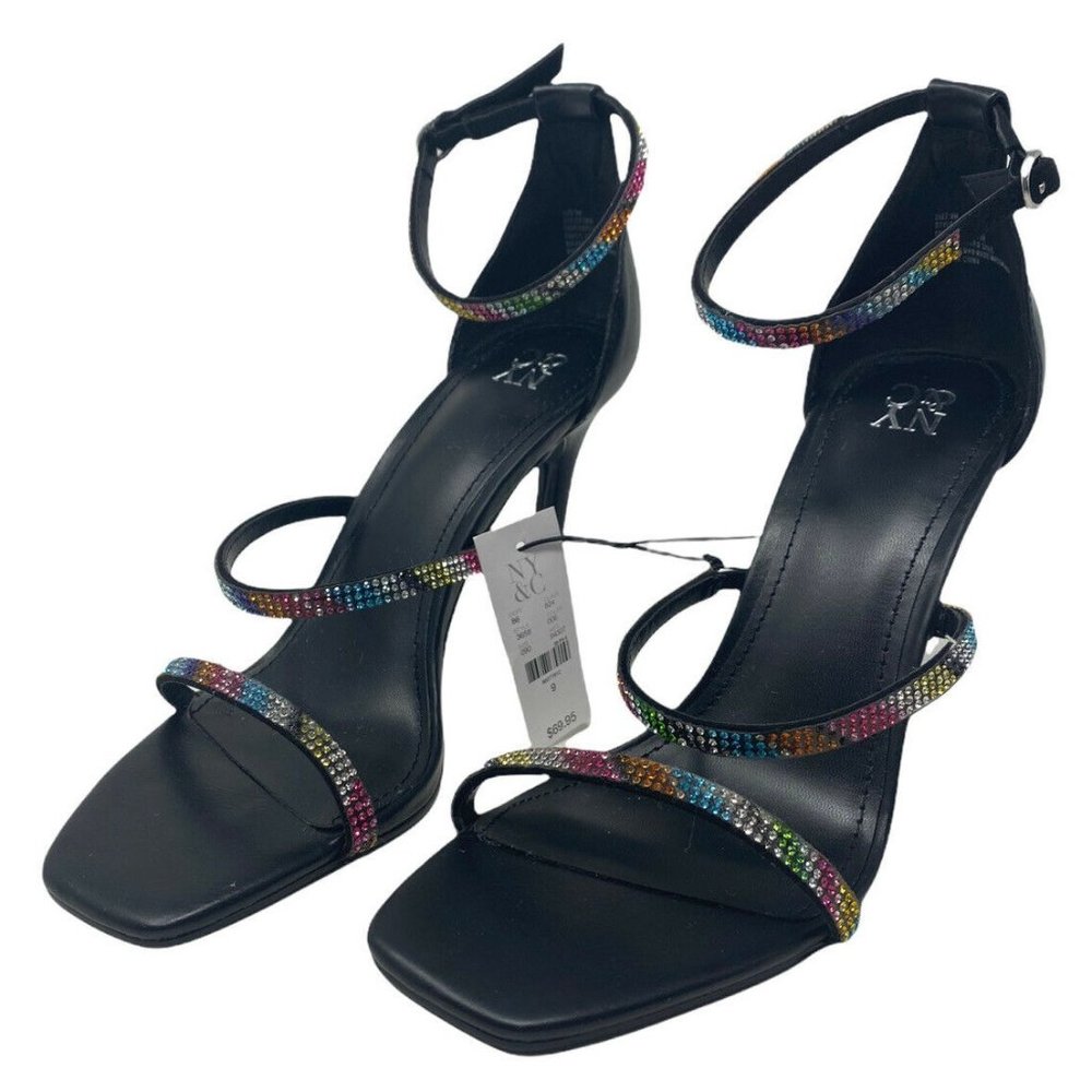 Womens New York and Company Multicolor Faux Rhinestone Strappy Heels Sz 9
